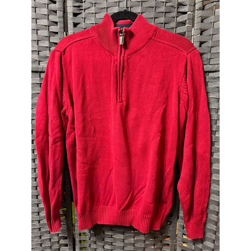 Oscar de la Renta 1/4 Zip Sweater Red 100% Cotton Men's Large Classic